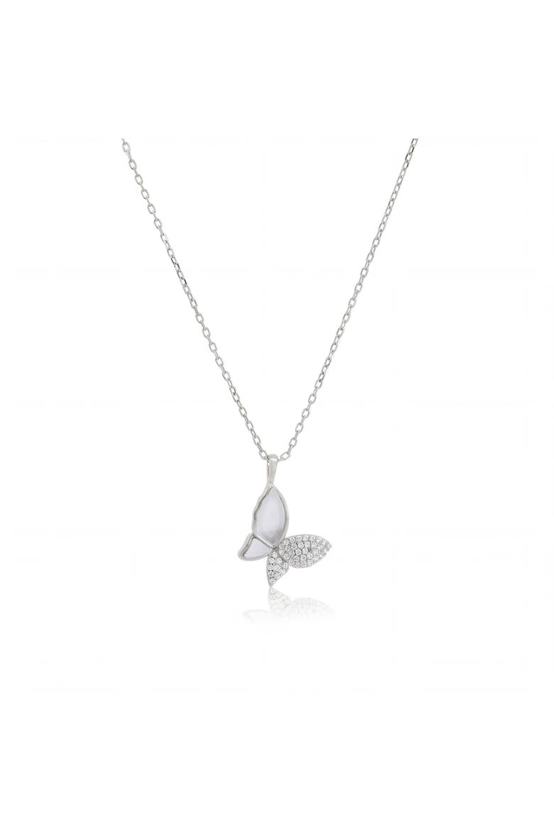 Mother of Pearl CZ Butterfly Necklace, Main, color, Sterling Silver