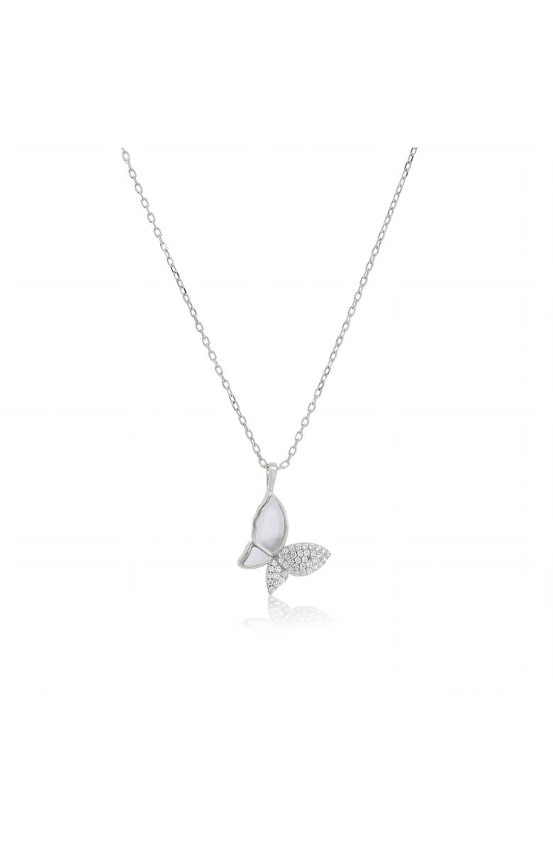 The Lovery Fine Jewelry Mother of Pearl CZ Butterfly Necklace, Main, color, Sterling Silver