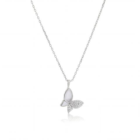 Mother of Pearl CZ Butterfly Necklace