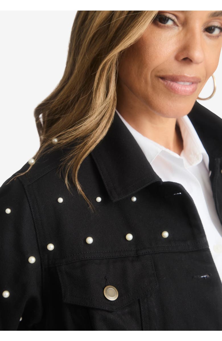 Jessica London Classic Cotton Denim Jacket, Alternate, color, Black Neutral Shadow Garden