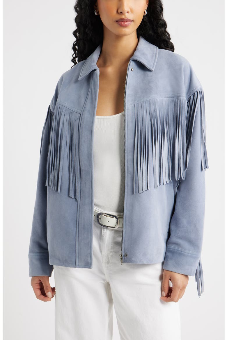Fringe Suede Jacket, Main, color, BLUE UMBRA