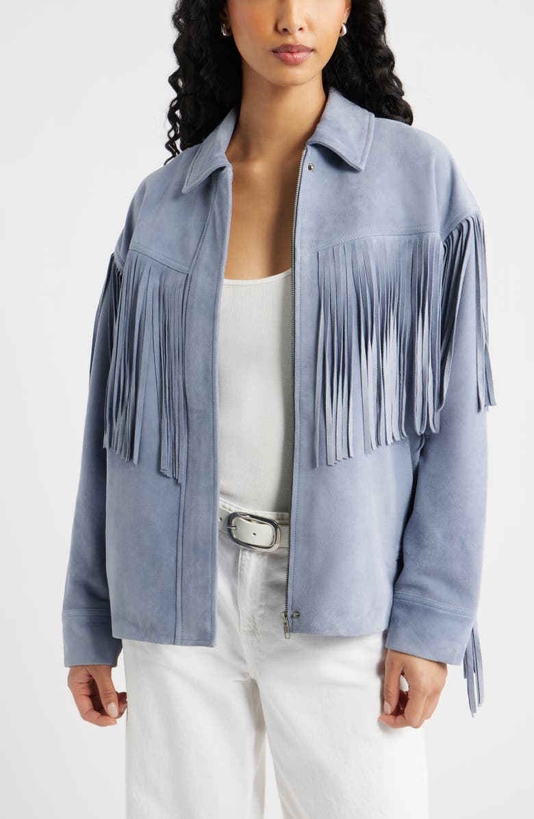 Open Edit Fringe Suede Jacket, Main, color, Blue Umbra