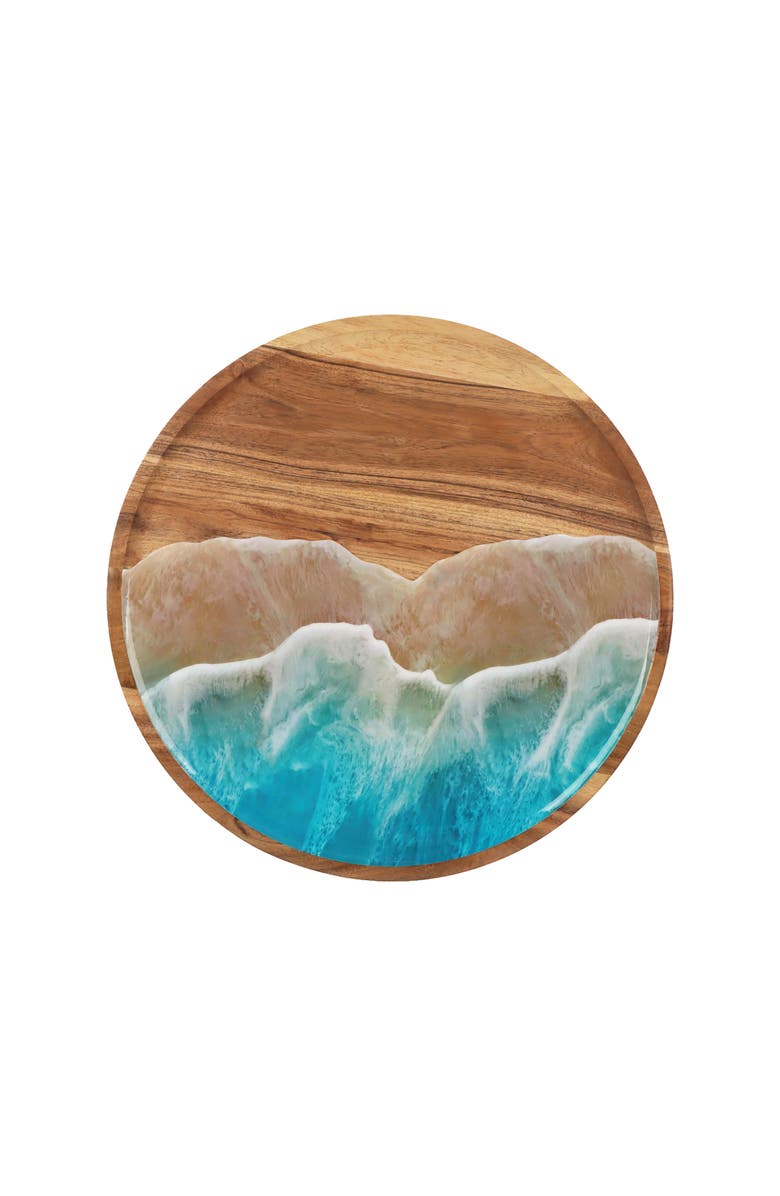 Gallerie II Blue Wave on Wood Lazy Susan Chip and Dip Round Serving Tray, Main, color, Blue