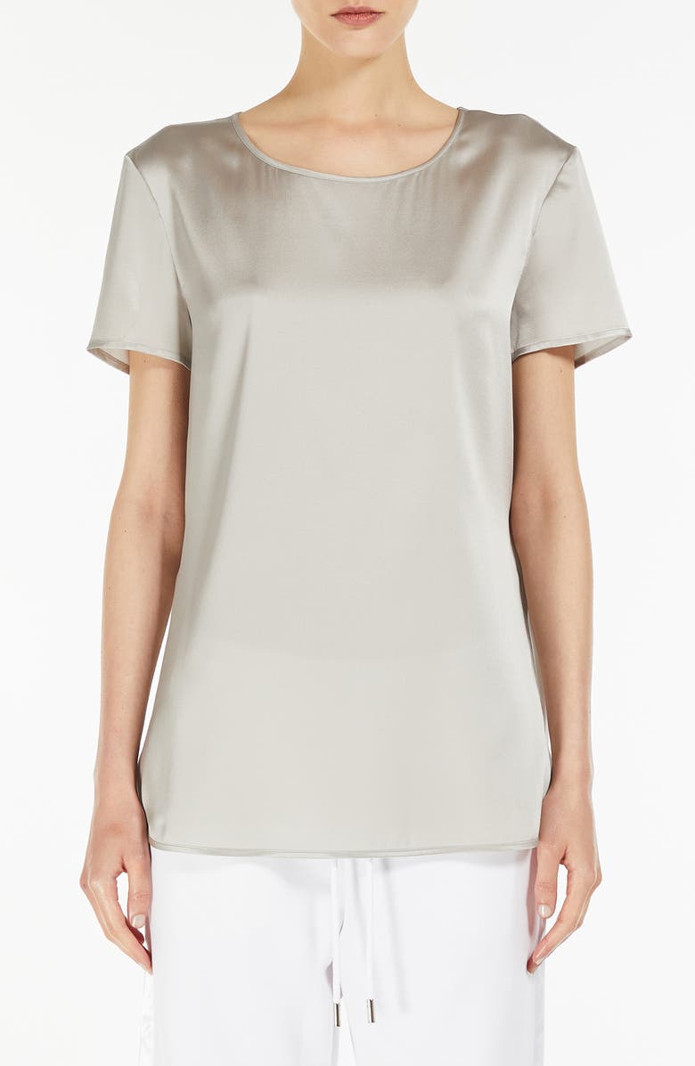 MM by Max Mara Cortona Stretch Silk Top, Main, color, Pearl Grey