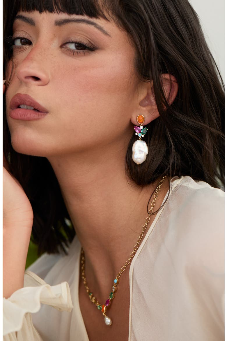 Frieda Cubic Zirconia & Freshwater Pearl Drop Earrings, Alternate, color, GOLD