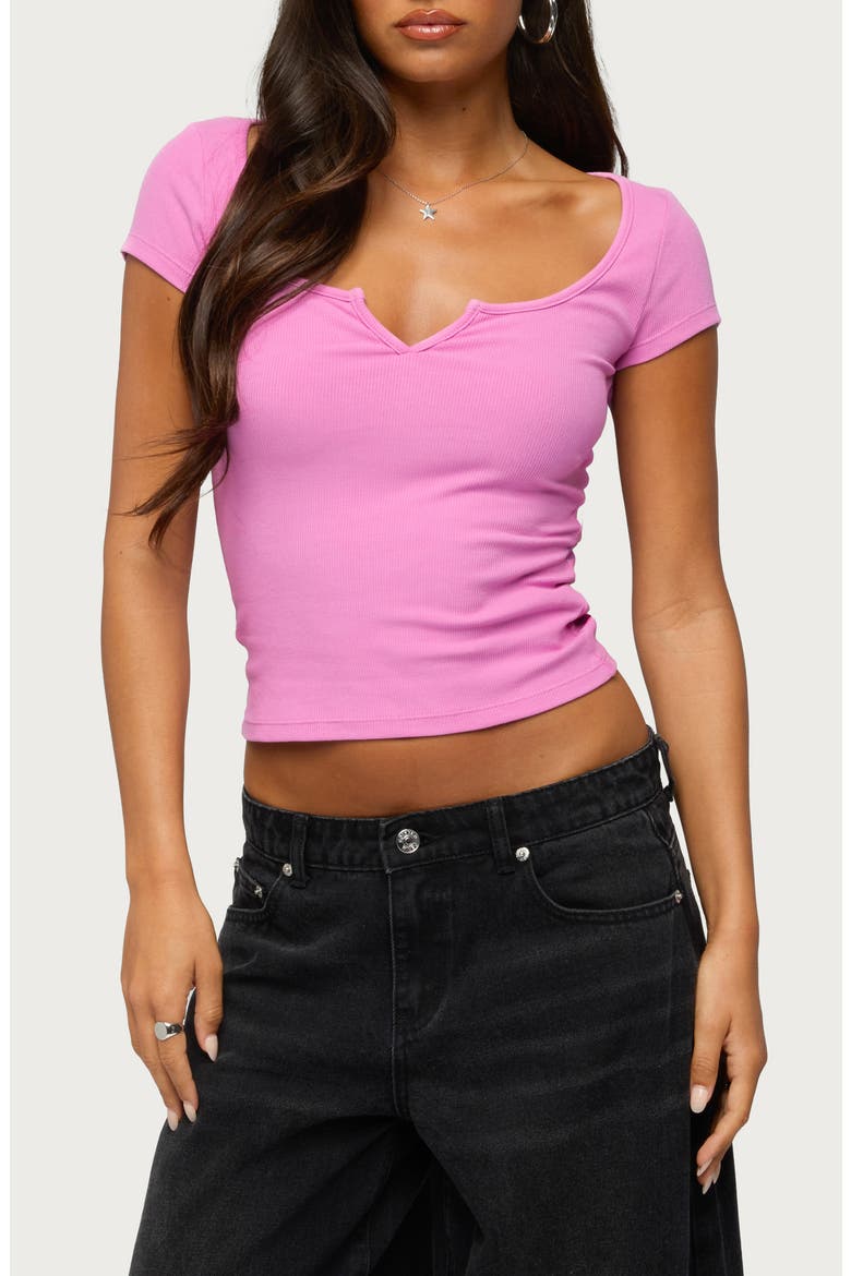 Jeanna Notched Scoop Neck T-Shirt, Main, color, PINK