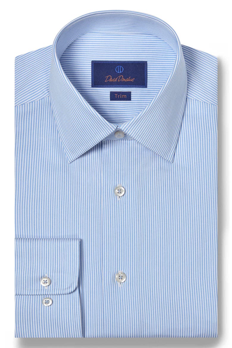 Trim Fit Stripe Cotton Twill Dress Shirt, Main, color, WHITE/ BLUE