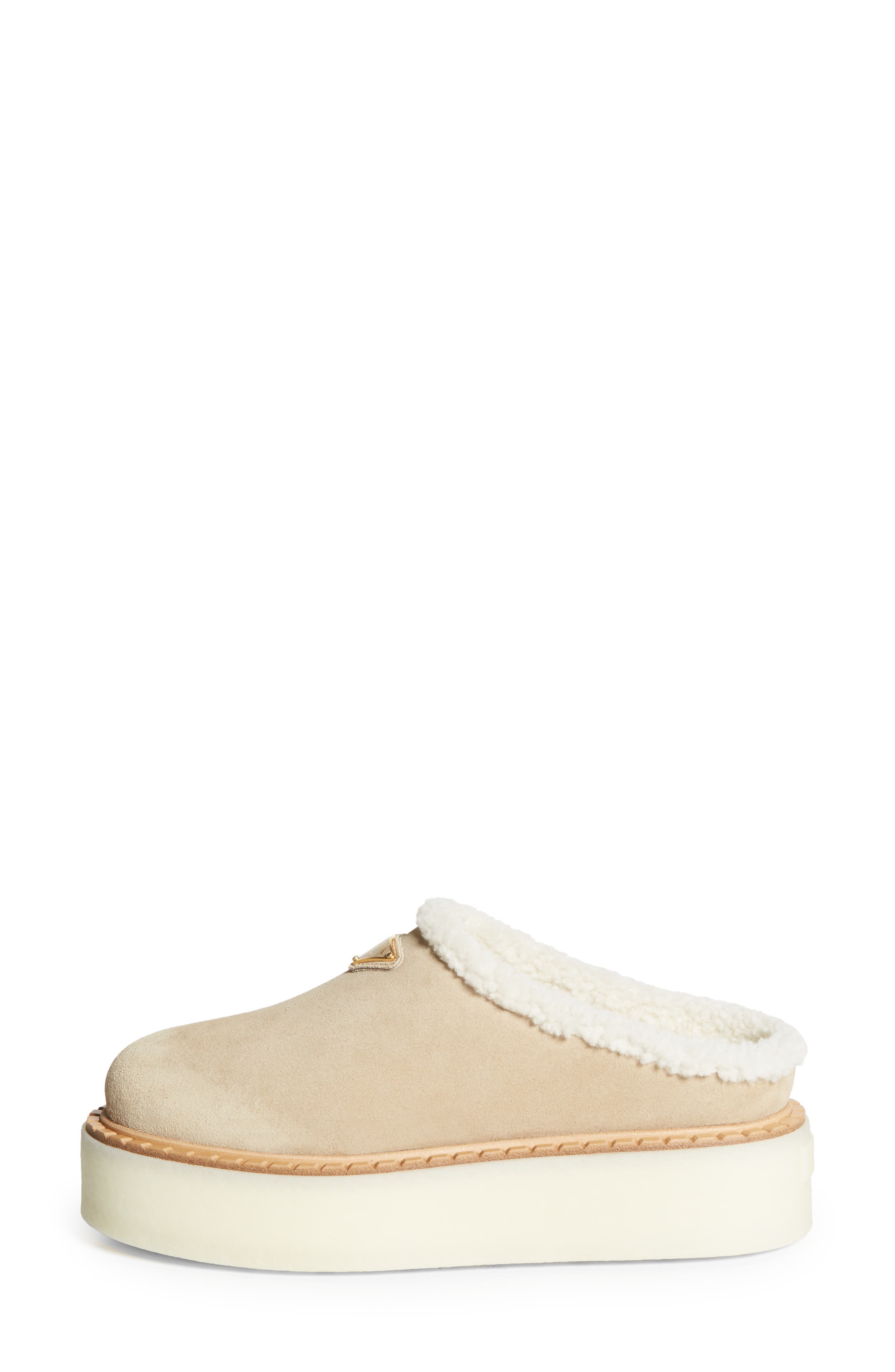 Prada Evolve Genuine Shearling Clog, Alternate, color, Ecru