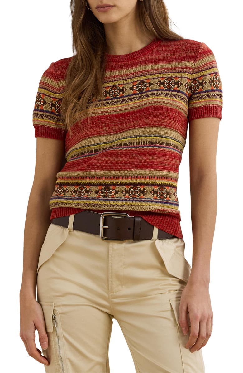 Lauren Ralph Lauren Geo Stripe Short Sleeve Sweater, Main, color, 