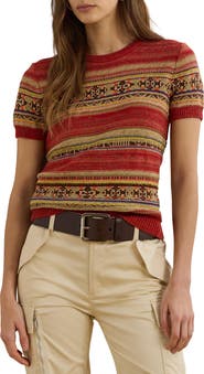 Lauren Ralph Lauren Geo Stripe Short Sleeve Sweater