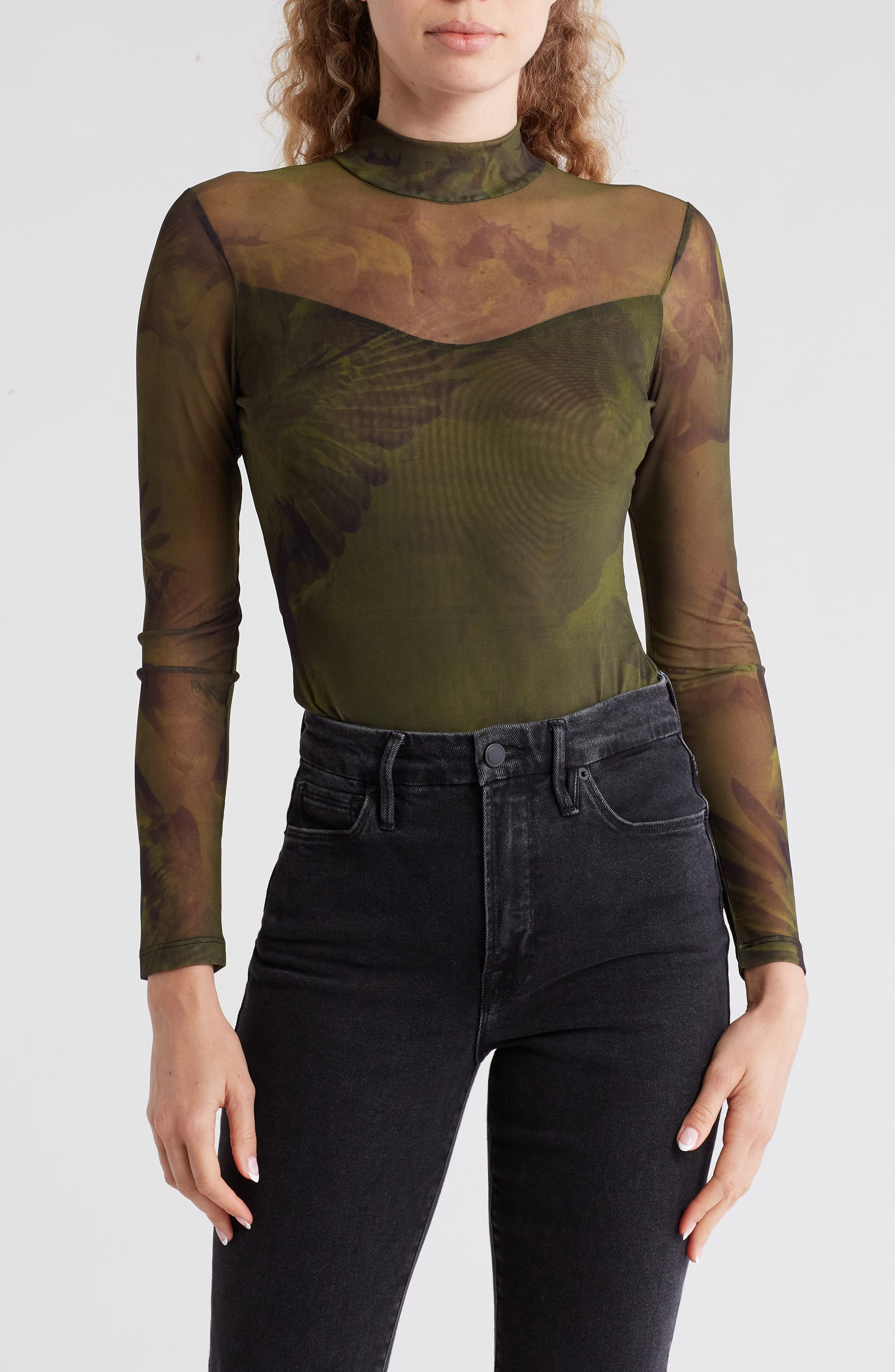 AllSaints Elia Colca Mesh Mock Neck Bodysuit