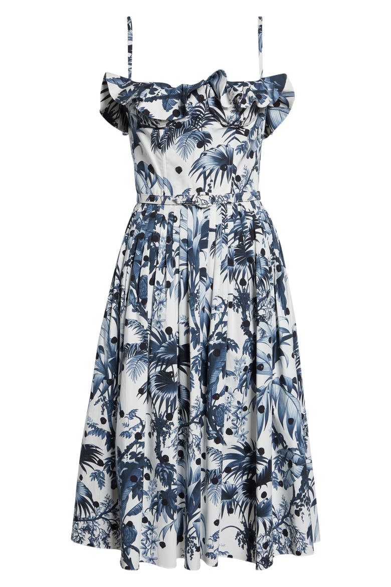 Dotted Palm Leaves Poplin Sundress, Alternate, color, NAVY/ WHITE