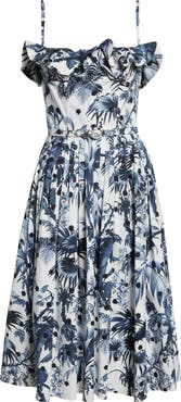 Oscar de la Renta Dotted Palm Leaves Poplin Sundress