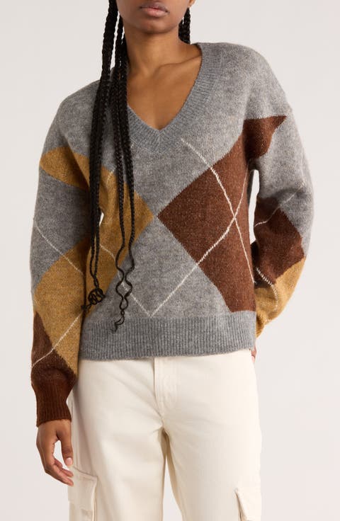 Argyle V-Neck Pullover Sweater