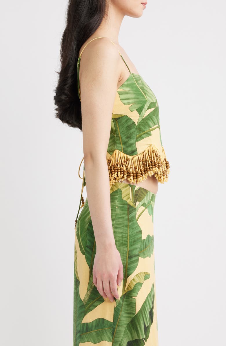 FARM Rio Botanical Fruit Print Beaded Fringe Top, Alternate, color, Fruit Leaves Banana