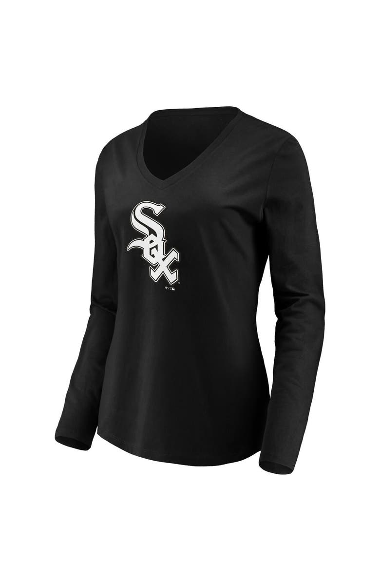 FANATICS Women's Fanatics Branded Black Chicago White Sox Official Logo Long Sleeve V-Neck T-Shirt, Alternate, color, Black