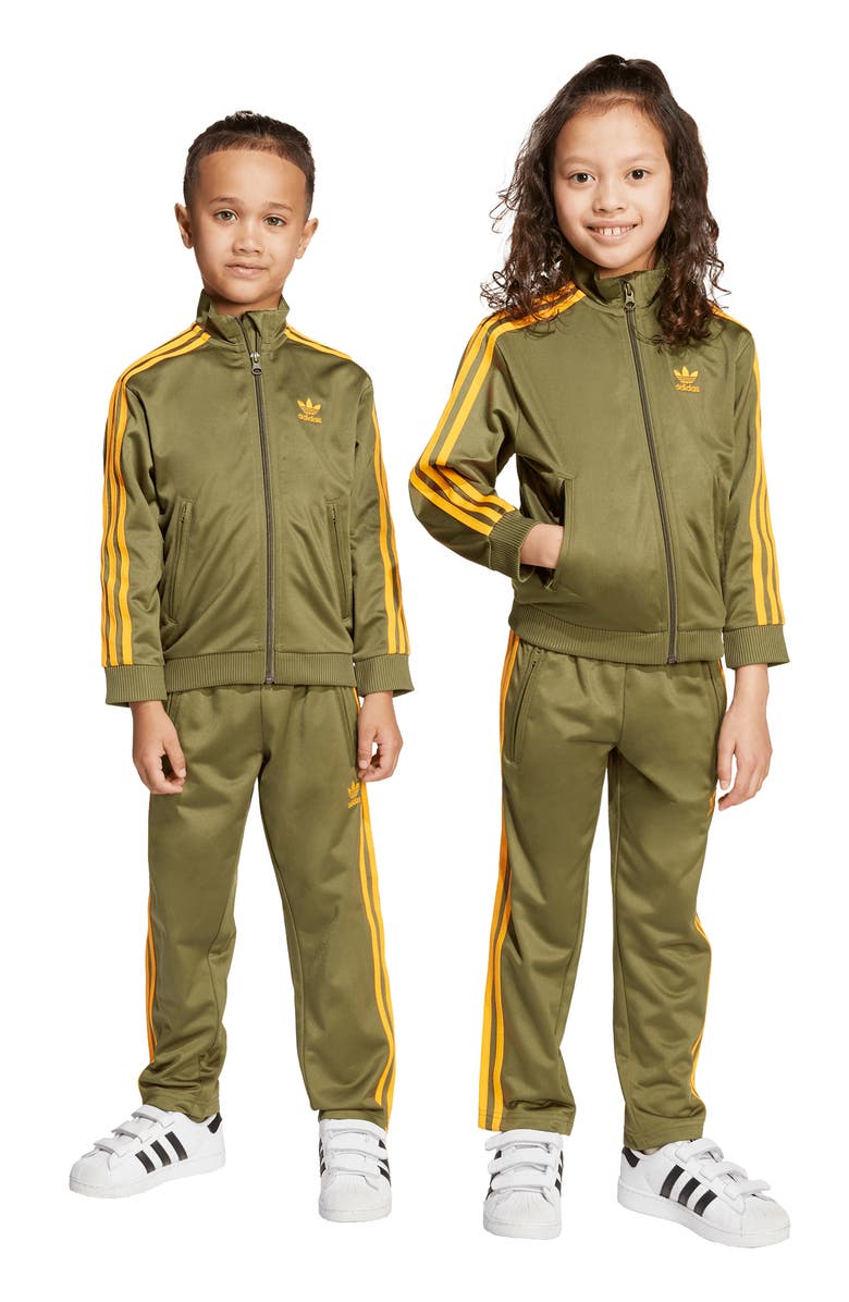 adidas Kids' Firebird Recycled Polyester Track Jacket & Pants Set, Alternate, color, Focus Olive