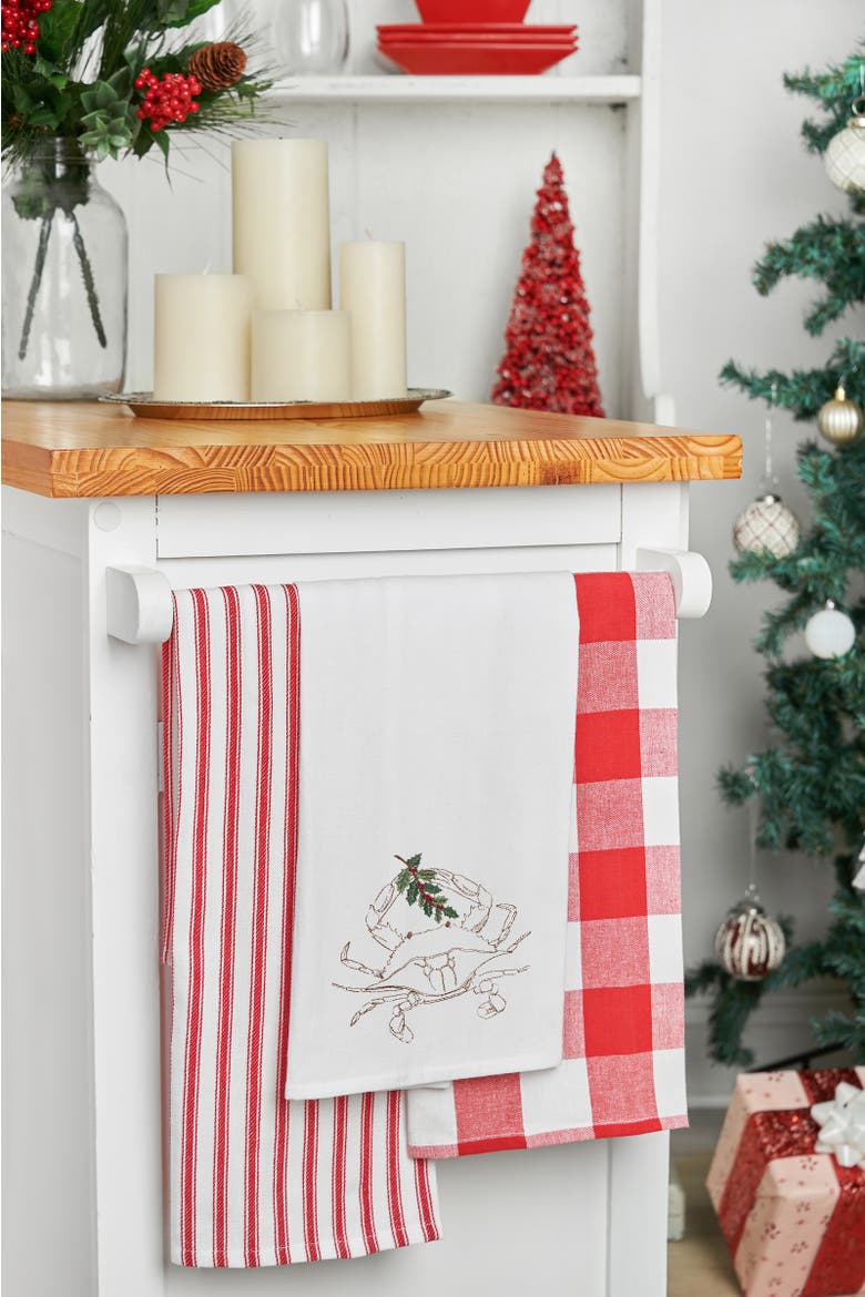 Sea Life Crab Cotton Dishtowel, Alternate, color, White