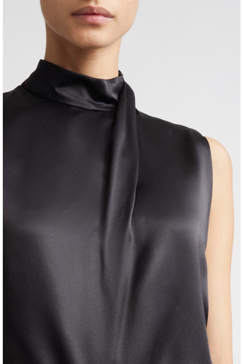 Twist Mock Neck Sleeveless Silk Satin Top, Alternate, color, 22 BLACK