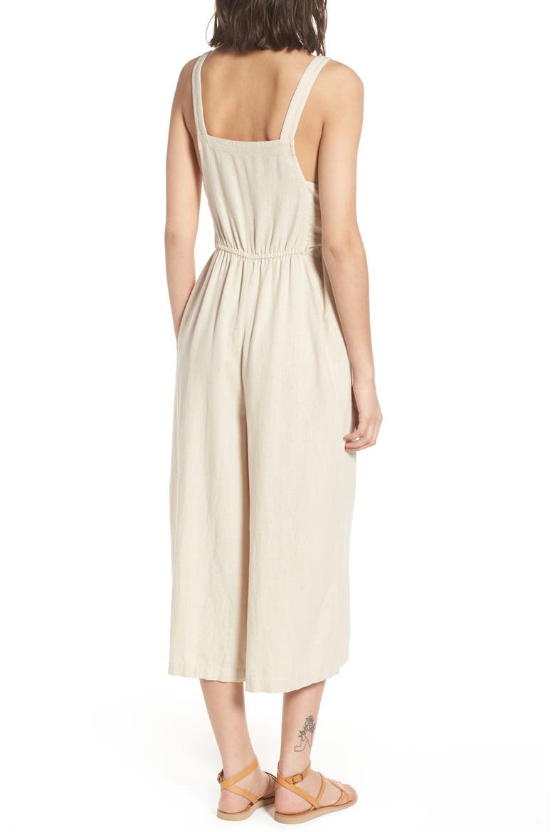 Linen Blend Tie Front Crop Jumpsuit, Alternate, color, BEIGE BEACH