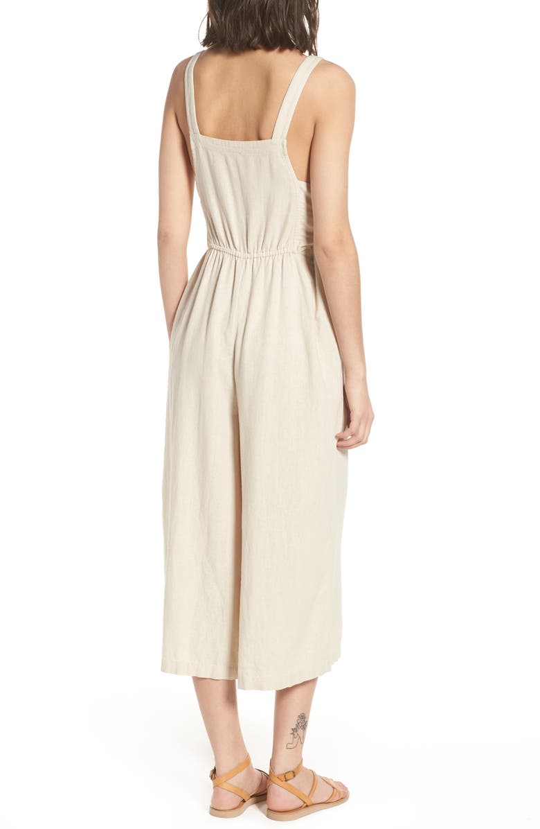 BP. Linen Blend Tie Front Crop Jumpsuit, Alternate, color,