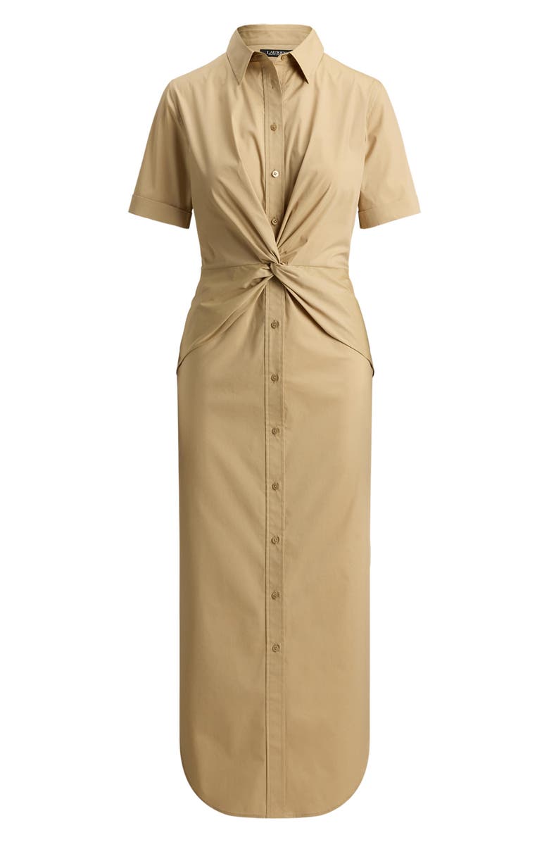 Lauren Ralph Lauren Twist Front Cotton Blend Shirtdress, Alternate, color, Birch Tan Beige