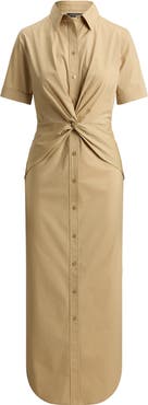 Lauren Ralph Lauren Twist Front Cotton Blend Shirtdress