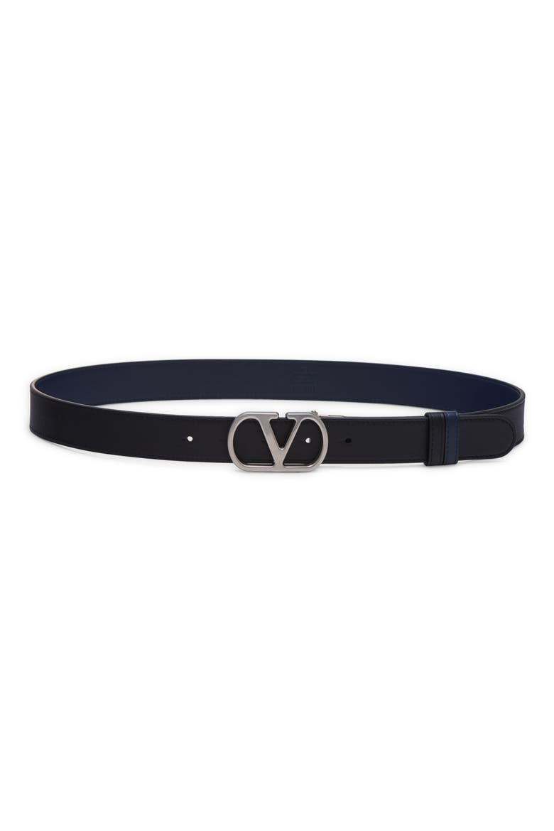VLOGO Reversible Leather Belt, Alternate, color, BLACK/ BLUE