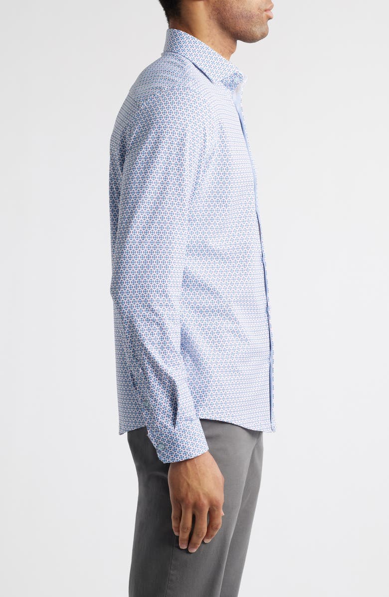 Stone Rose Trim Fit Techno Stretch Medallion Print Performance Button-Up Shirt, Alternate, color, 
