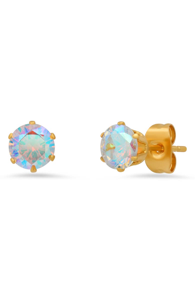 STEELTIME HMY JEWELRY 18K Yellow Gold Plated Stainless Steel AB Simulated Diamond Stud Earrings, Main, color, Yellow