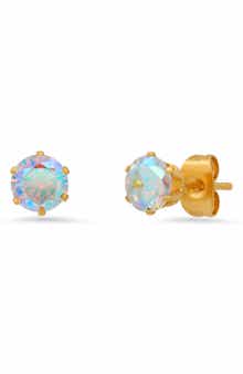 STEELTIME HMY JEWELRY 18K Yellow Gold Plated Stainless Steel AB Simulated Diamond Stud Earrings
