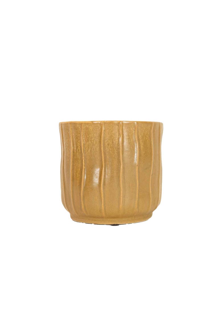 Wavy Ribbed Planter Brown Stoneware, Main, color, Brown