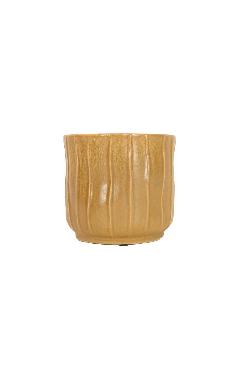 Foreside Home and Garden Wavy Ribbed Planter Brown Stoneware, Main, color, Brown