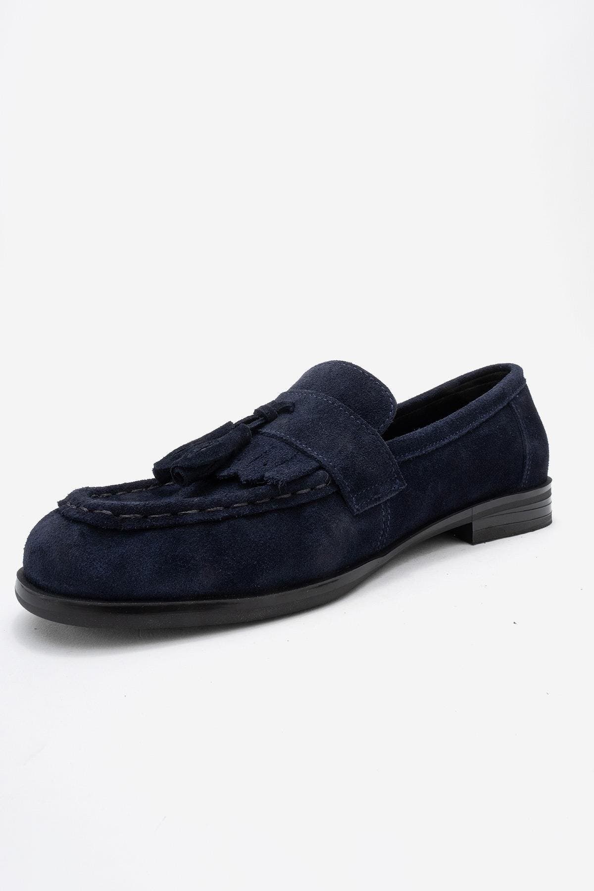 Lupen Leather Tassel Loafer, Alternate, color, Navy Suede