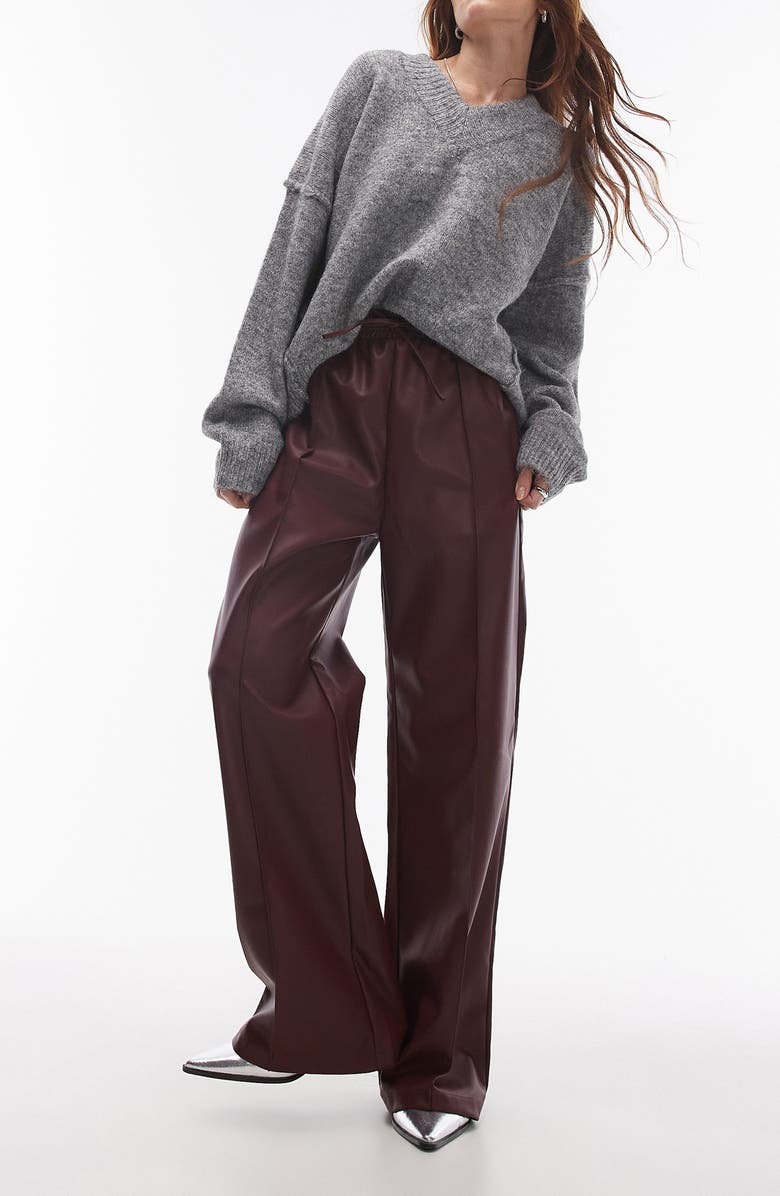 Topshop Faux Leather Wide Leg Drawstring Pants, Main, color,