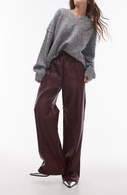 Topshop Faux Leather Wide Leg Drawstring Pants