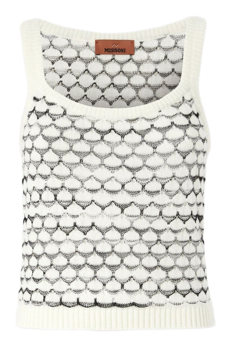 Tank Top In Cashmere And Viscose With Contrast Trims, Alternate, color, White