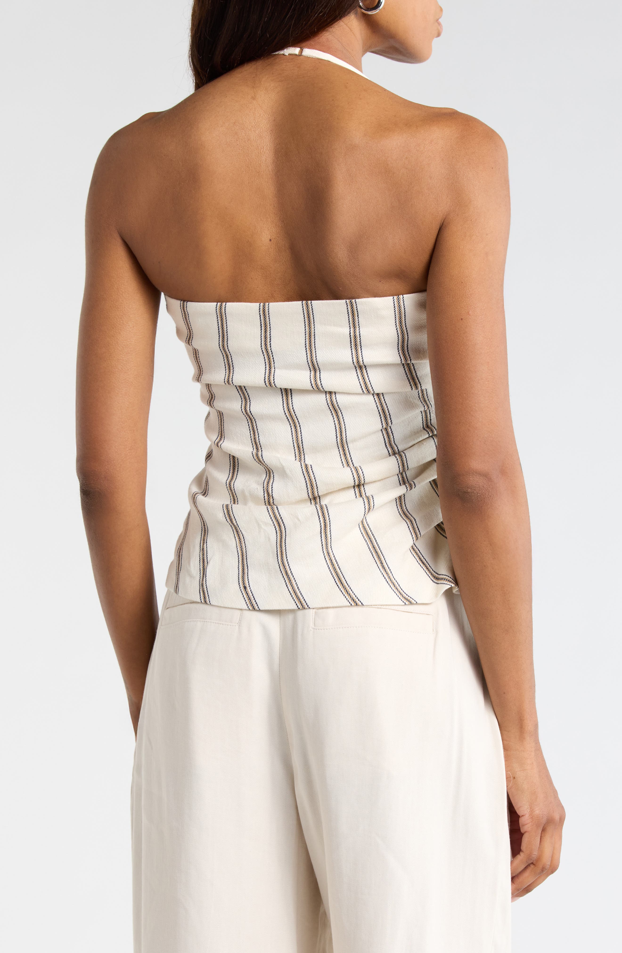 Stripe Linen Blend Halter Top - image 2