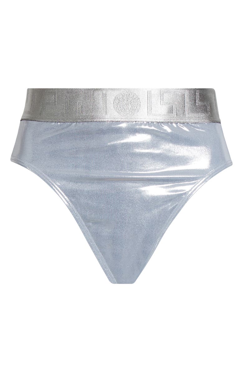 Versace Laminated Bikini Bottoms, Main, color, Silver