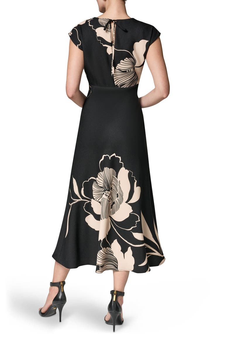 Floral Print Midi Dress, Alternate, color, BLACK/ OAT