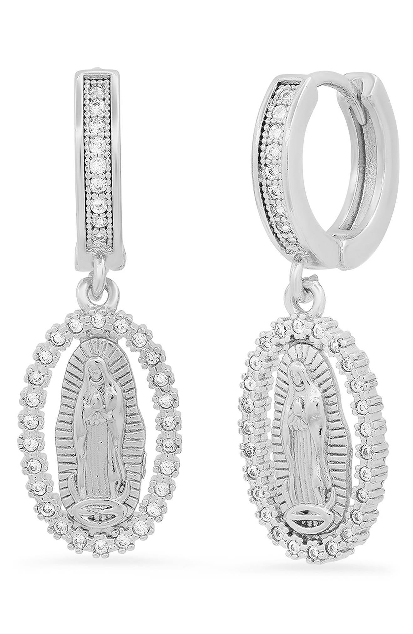 HMY JEWELRY 18K White Gold Plated Crystal Hoop Earrings