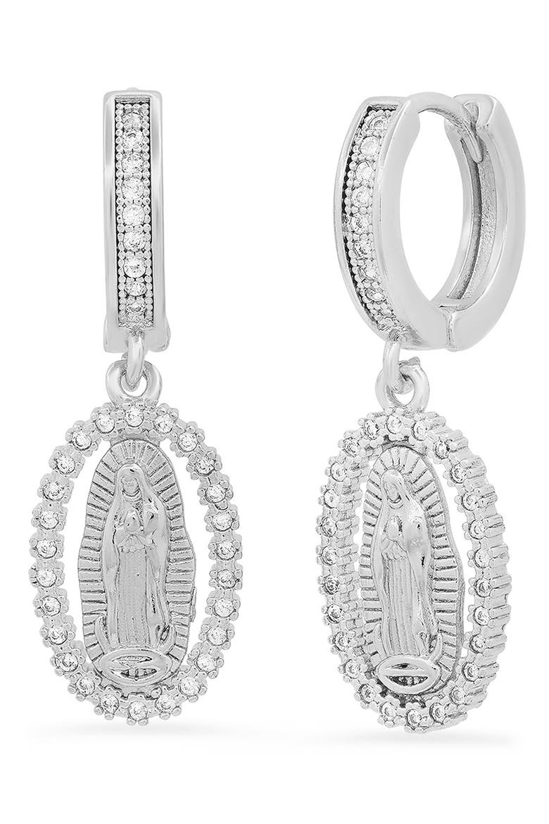 18K White Gold Plated Crystal Hoop Earrings, Main, color, METALLIC