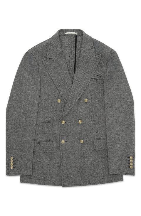 Travel Classic Herringbone Double Breasted Blazer