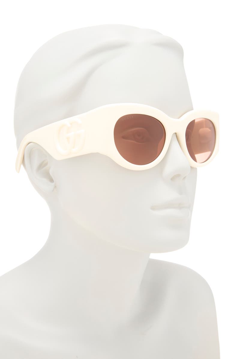 Gucci 53mm Modified Cat Eye Sunglasses, Alternate, color, Ivory Ivory Brown