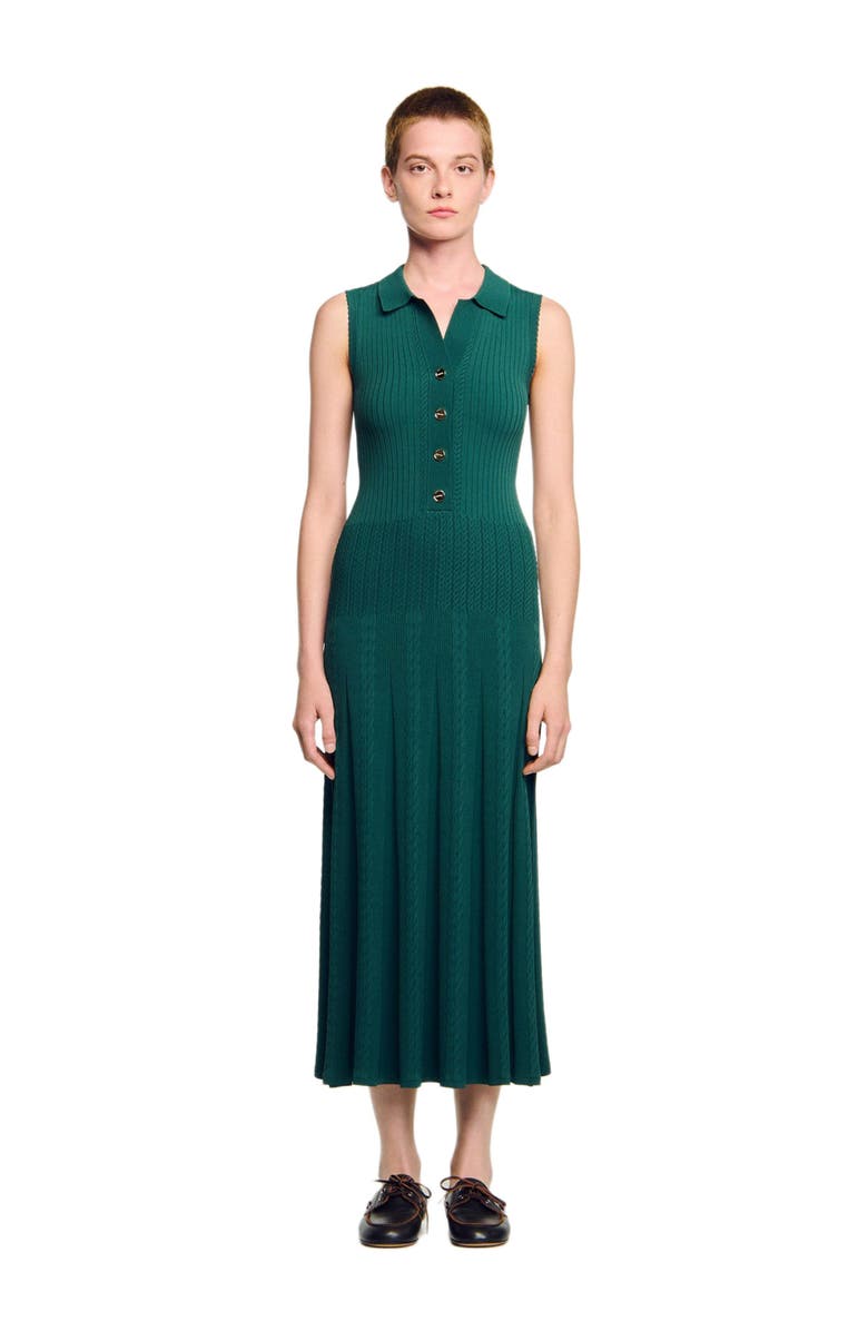 SANDRO Knit dress with polo neck, Main, color, Dark Green