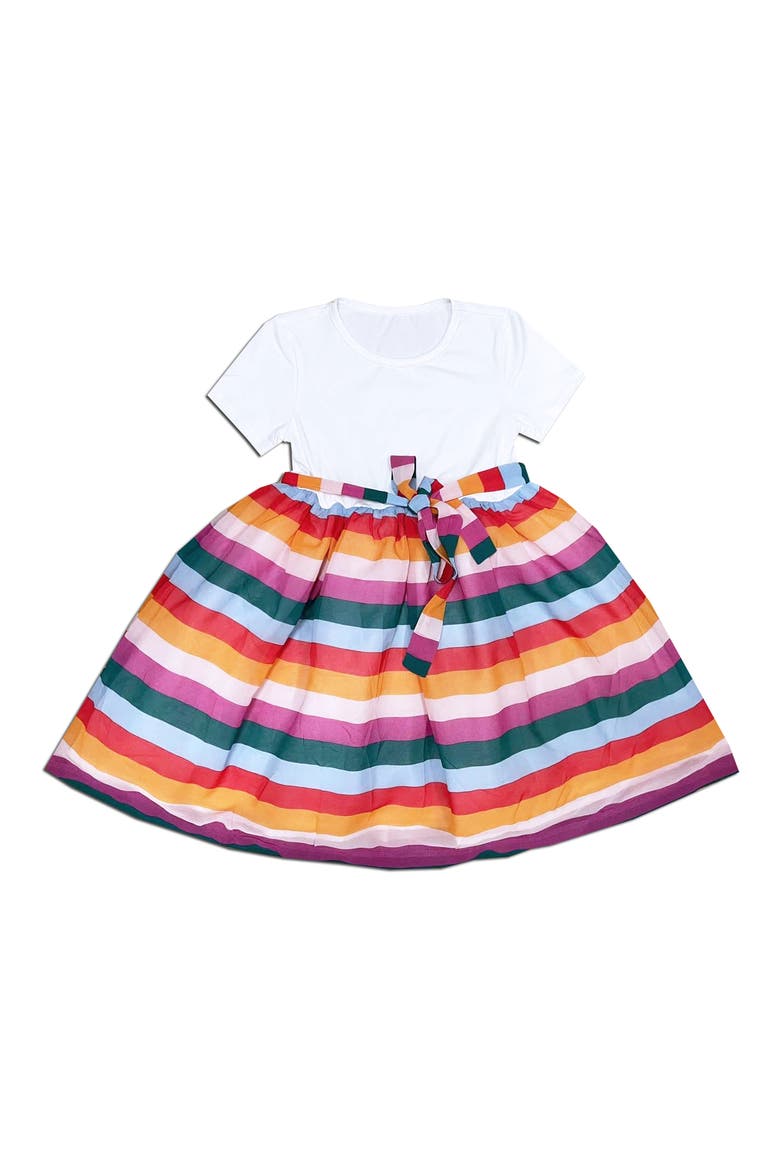 Stripe Print Sash Dress, Main, color, PINK