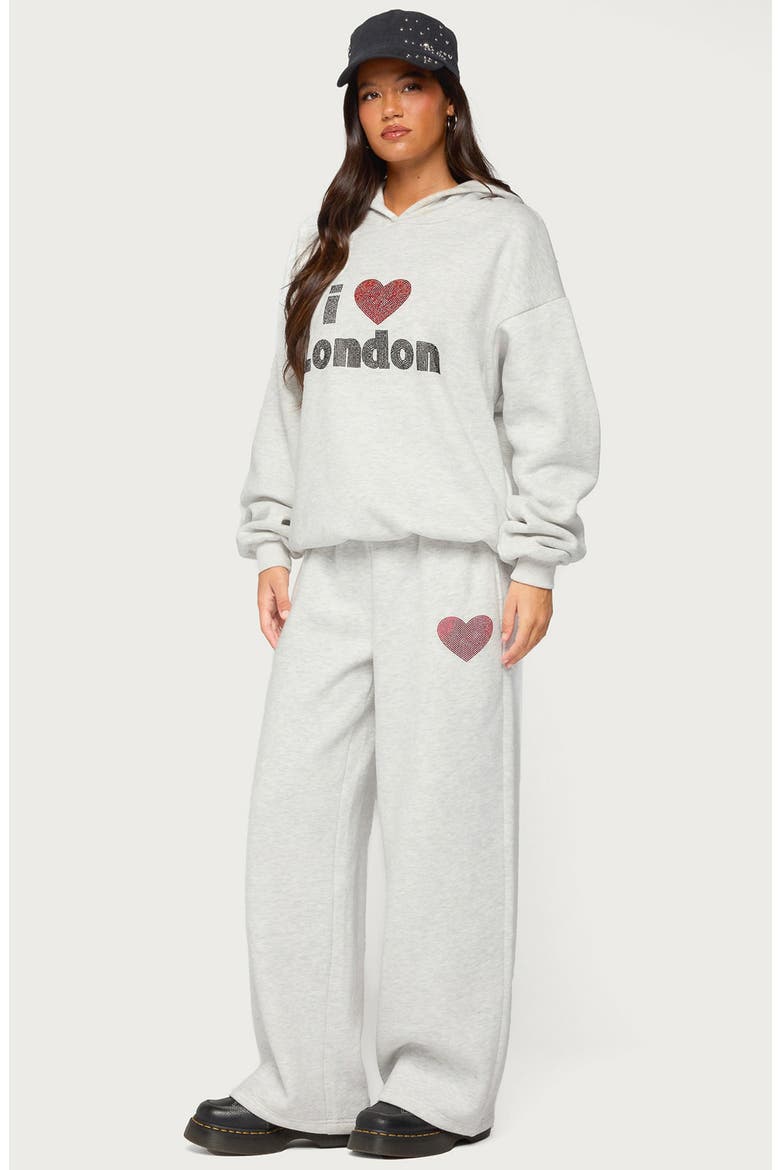 London Obsessed Heart Rhinestone Wide Leg Sweatpants, Alternate, color, LIGHT-GRAY-MELANGE