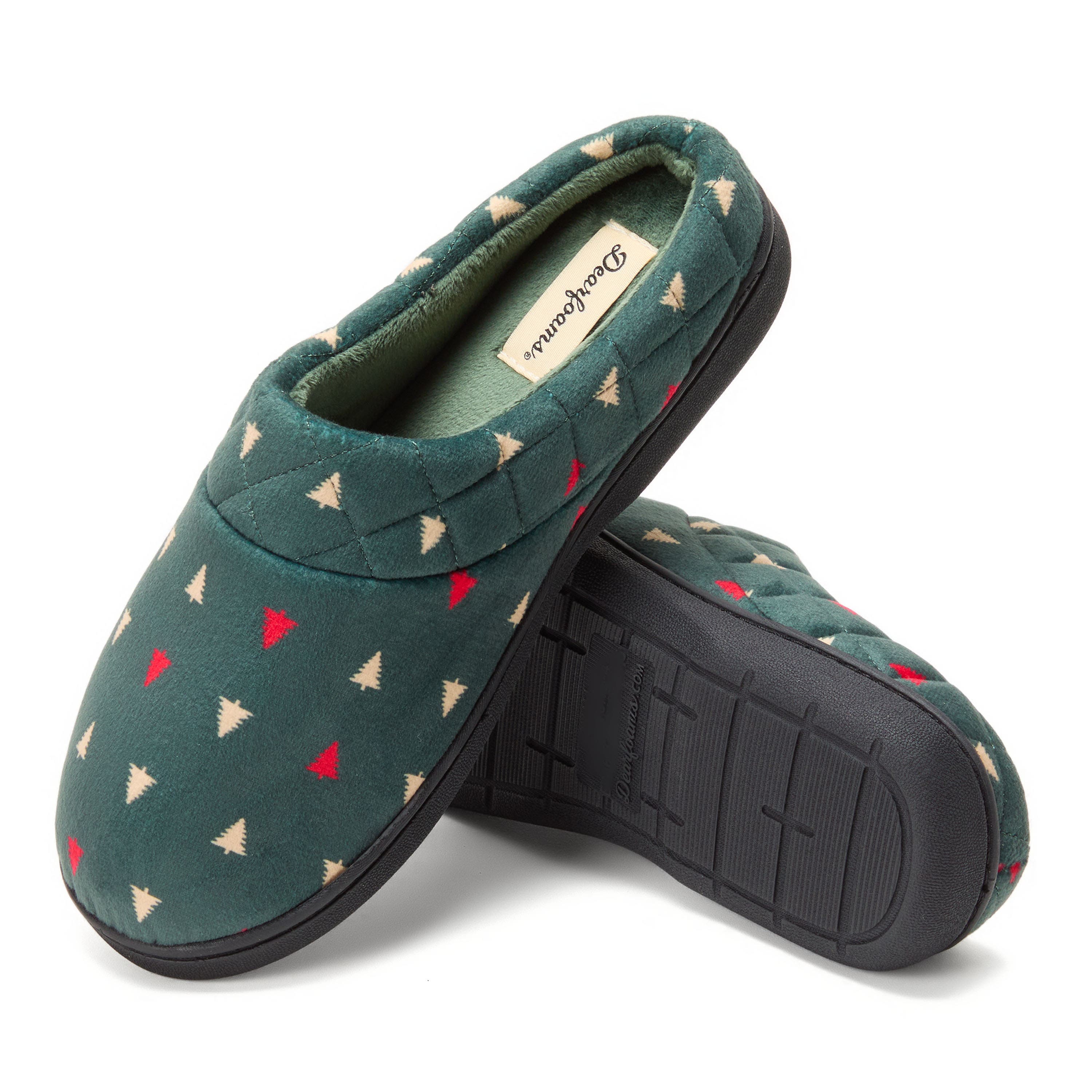 Darcy Quilted Cuff Velour Clog Slipper, Alternate, color, FOREST