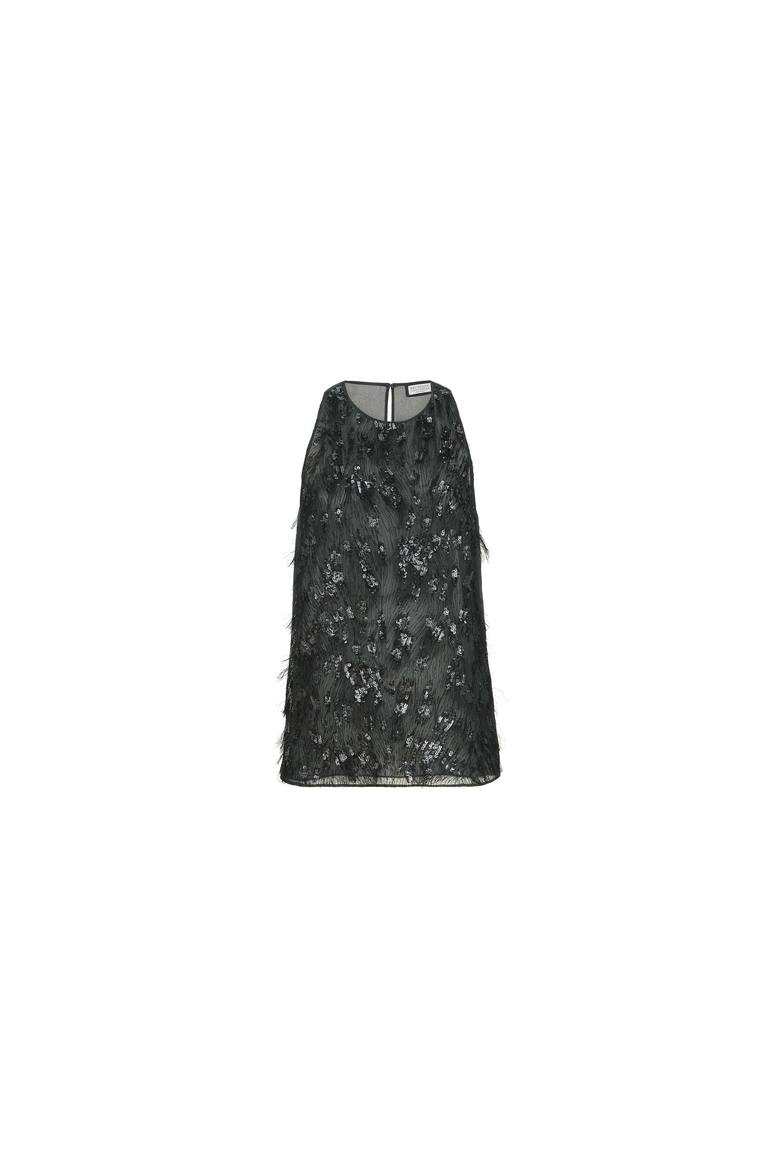 Crispy silk top with dazzling lynx embroidery, Alternate, color, Lignite