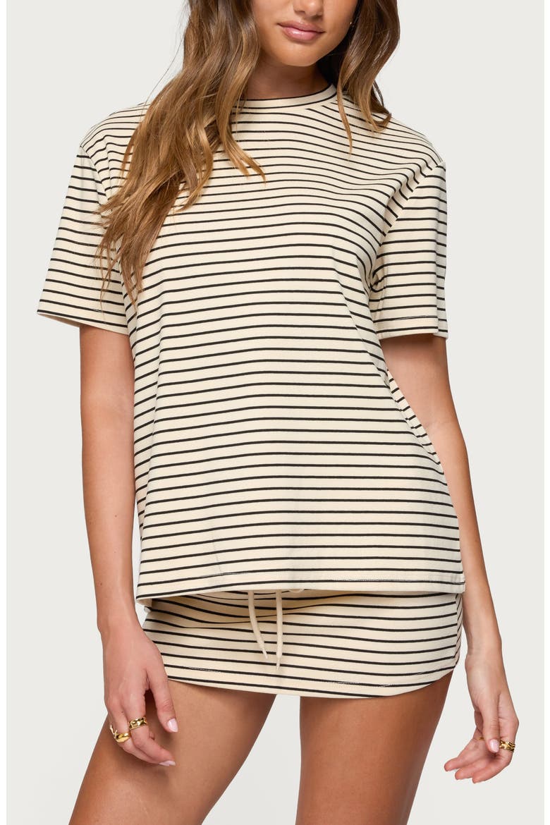 Brena Stripe Oversize T-Shirt, Main, color, CREAM-AND-BLACK